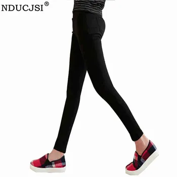 

NDUCJSI Black Pencil Pants Women White Skinny Leggings High Waist Pant Pockets Back Slim Trousers Lady Students Fitness Clothing