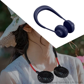 

Hands Free Neckband Fan Portable Neck Hanging 2 Fans Usb Rechargeable Sport Fan Cooling Electric Fan 3 Speeds Adjustable