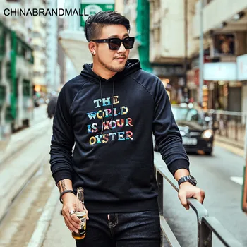 

super Brand Big size Men's Wear Plus Fat Plus Hoodie Autumn Multicolor Embroidery Basic Pullover with Cap Big Size