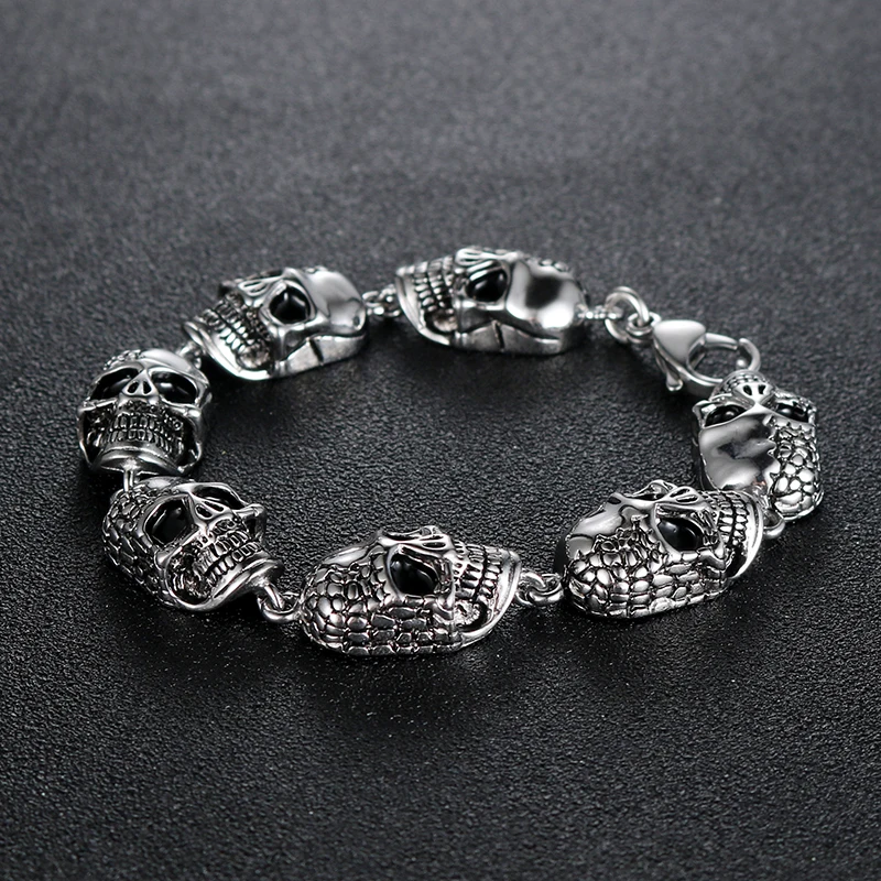 Мужской Байкерский браслет из нержавеющей стали, браслет из нержавеющей стали с черепом, модные ювелирные изделия, подарки для мужчин, винтажные аксессуары