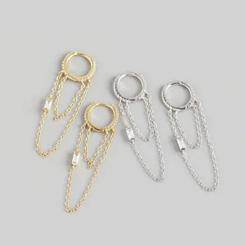 

925 Sterling Silver Earring Fashion Zircon INS Style Chain tassel Long Paragraph Drop Earring Wild Women Girl Silver Ear Jewelry