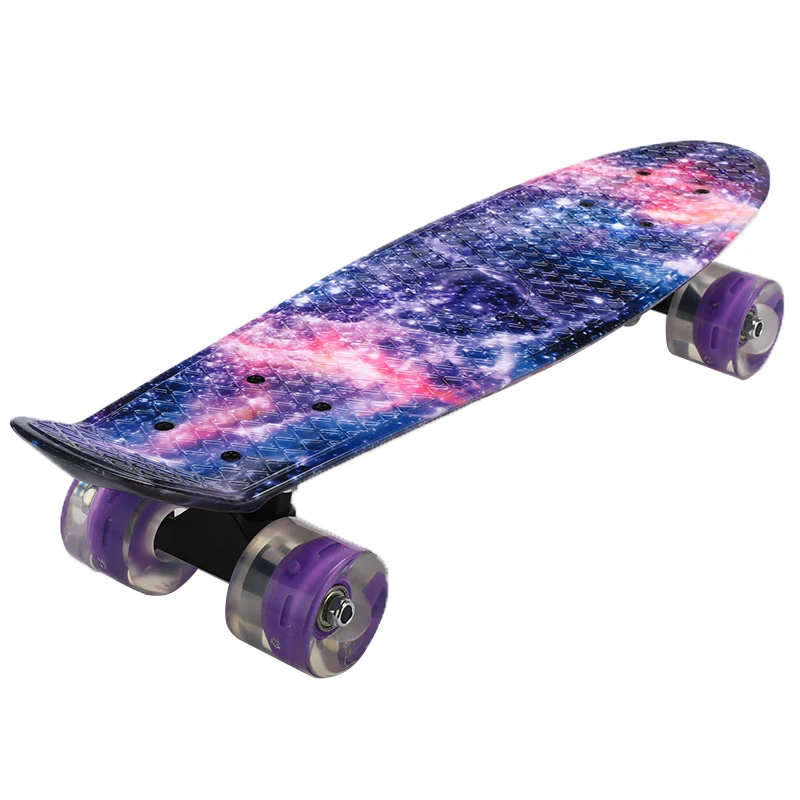 2" скейт доска мигающий свет мини-Крузер скейтборд пластик галактика звездное небо печатных Лонгборд Уличный спорт на открытом воздухе