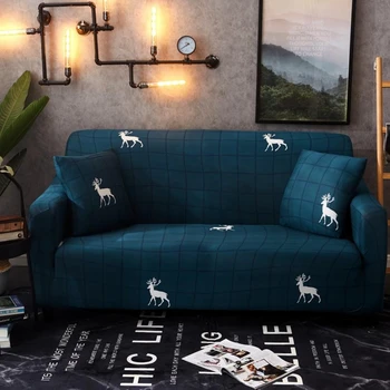 

Elastic Corner Sofa Cover for Living Room Green Grid Deer Single Love 3 4 Seater Armchair L Shape Stretch Sectional Couch Cover