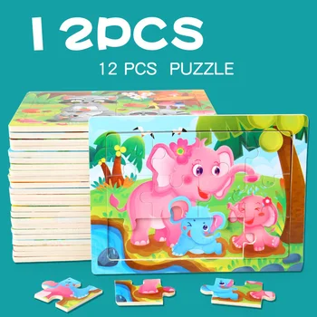 

Puzzles for Kids Wooden Puzzles 12 Pcs Cartoon Puzzle Jigsaw for Children Animal Brain Educational Game Toys 20 Colors
