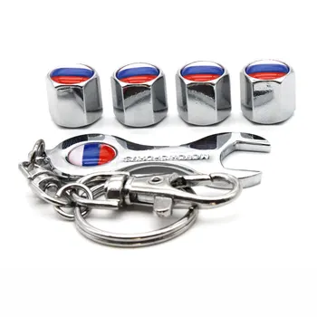 

5Pcs/Set Russia Flag Style Anti-theft Car Wheel Air Tire Valves Tire Valve Caps Stem with Wrench Keychain Ring Spanner New