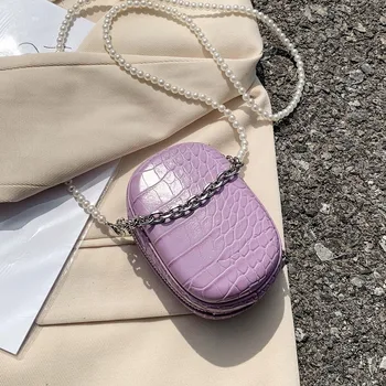 

Mini Box Design Crocodile Pattern PU Leather Crossbody Bags for Women Summer Female Shoulder Handbags with Pearl Shoulder Belt