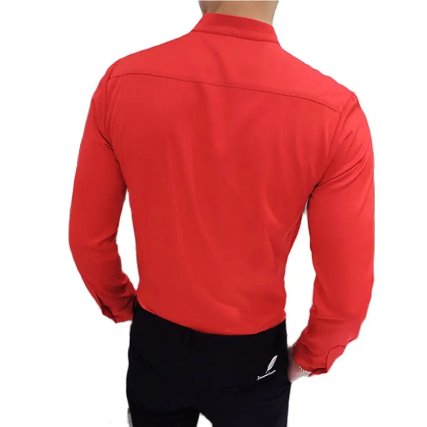 Male Stretch Long Sleeve Shirts Men&rsquo;s Stand Collar Pure Slim Fit Business Shirt Black Red White cotton shirt long sleeve shirt men casual shirt