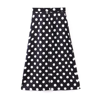 

2020 Spring Women's New Retro High Waist Thin Thin Wild Polka Dot Design Simple Commuting Elegant Mid Length Skirt