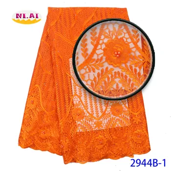 

African Tulle Fabric Lace Dresses, Newest Nigeria Fabric Net Lace, Bridal Orange Color Lace For Wedding Mr2944b