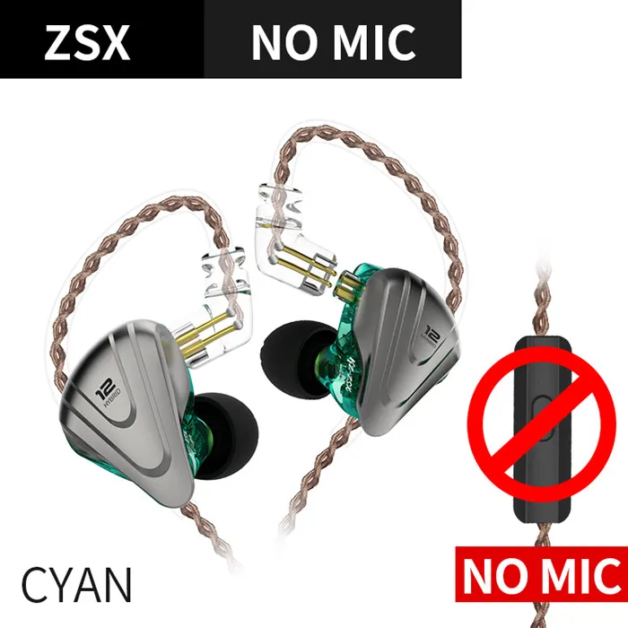 KZ ZSX Терминатор металлическая гарнитура 5BA+ 1DD Гибридный 12 единиц HIFI бас наушники в ухо монитор наушники шумоподавление наушники - Цвет: ZSX Cyan No Mic