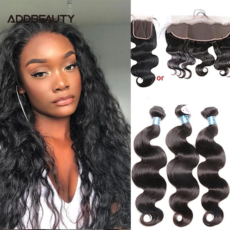 Addbeauty объемная волна 3/4 пряди с закрытием кружева 10 28 бразильский Волосы remy HD