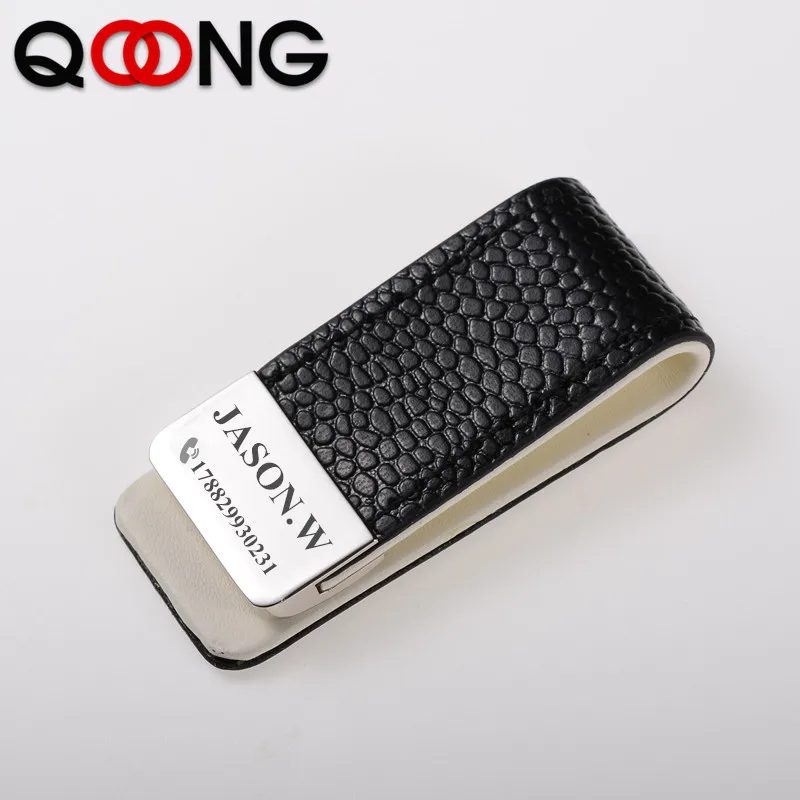 Custom Lettering Men Women Leather Money Clip Wallet Slim Metal