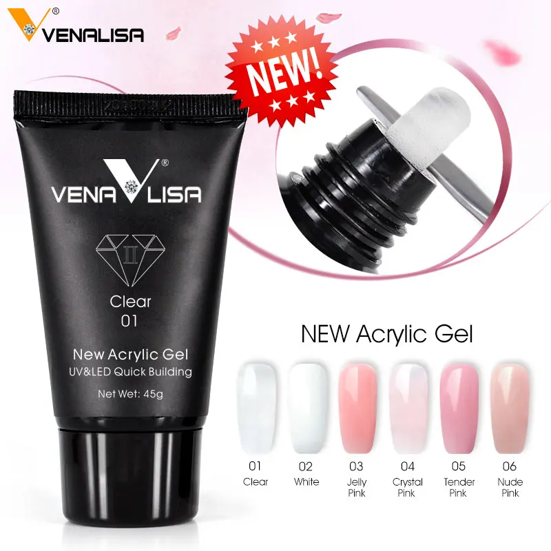 VENALISA Acrylic Gel 45g Clear Jelly Pink Color Poly Nail Manicure Semi Permanent Extension Soak Off LED UV French | Красота и