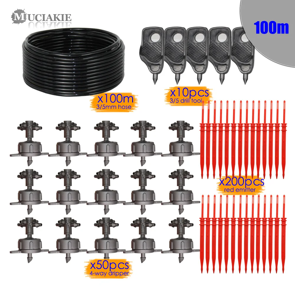 100m 3l5 kit MUCIAKIE 10-100 м 4-Way 3/5 мм прямой излучатель капельного полива и орошения Наборы сад патио полив падение Системы для Bonai растения и цветы - Цвет: 100m 3l5 kit