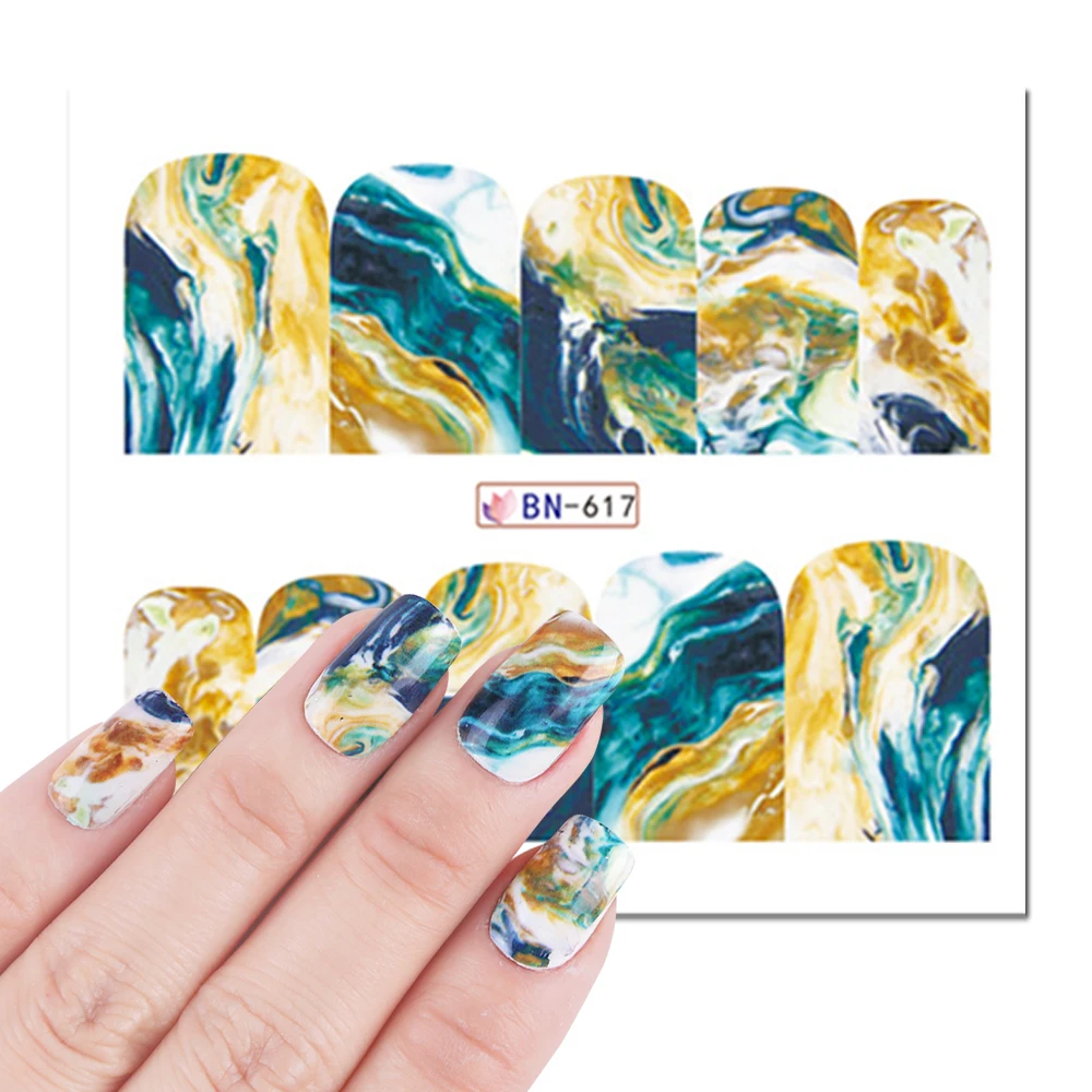 1pc Marble Series Nail Art Sticker Water Transfer Decal White Black Gradient Full Wraps Charm Nail Art Manicure Tips LABN613-624