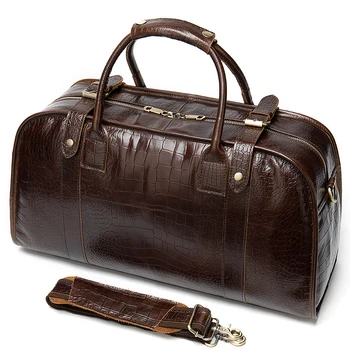 

Men Genuine Leather Travel Tote Bag Big Duffel Large Capacity Travel Handbag Black Man Weekend Bag Carry on Luggage
