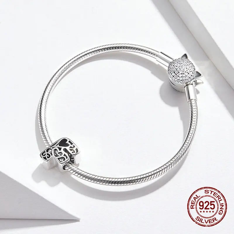26 алфавитов, A-Z,, серебряные бусины 925 пробы, Подходит для Pandora, браслет, ожерелье, Подвеска для женщин, изготовление ювелирных изделий