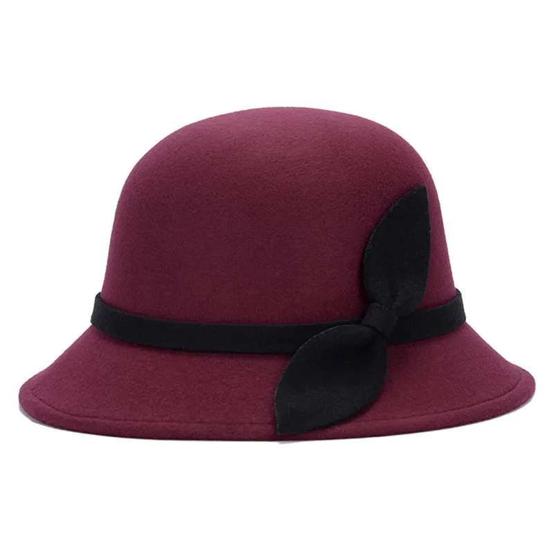 Модная осенне-зимняя хлопковая полиэфирная теплая удобная женская шляпа-федора с бантом Fedora Шляпа Для женская шляпа ведро - Цвет: HC003-104-F