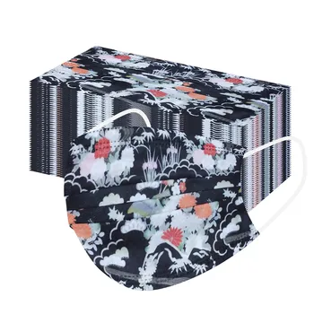 

50pc Adult Disposable Mask Flower Print Aesthetics Masks Masque Маска Protection Three Layer Breathable Face Mask Mondkapjes
