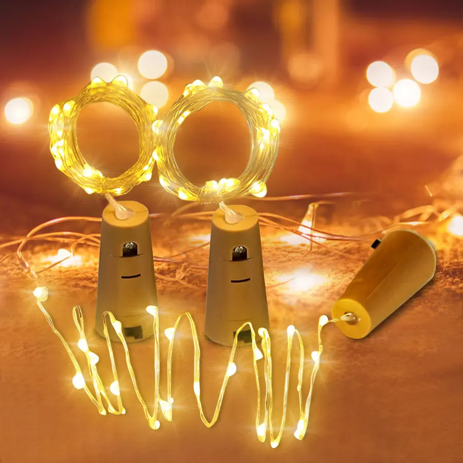 

2M 20 LEDs Wine Bottle Lights With Cork Shape Copper Wire Flexible Fairy String Lights for Wedding Party Christmas Decoration