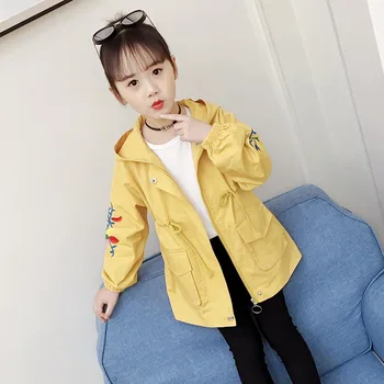 

4colors 2020 New Big Girls Kids Hoodies Trench Coats Jackets Flowers Embroidery Outifits Children Spring Autumn Clothing