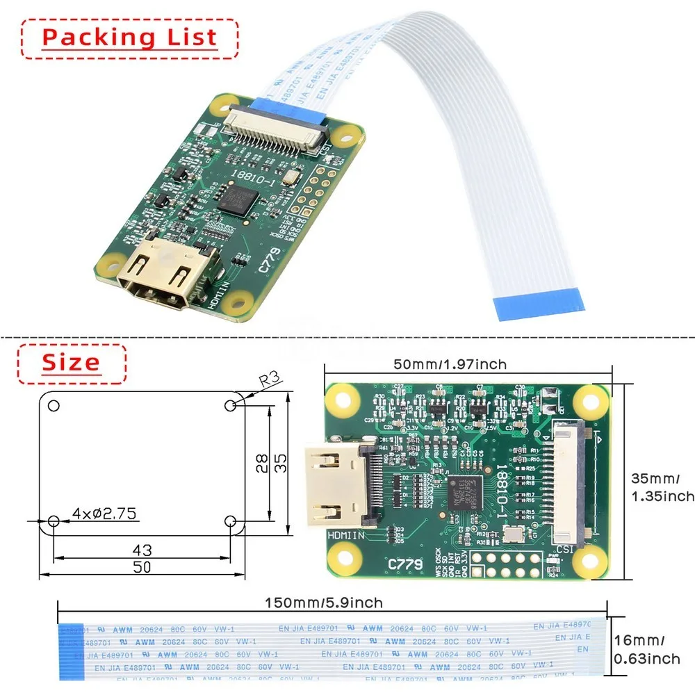   HDMI to CSI-2  , 15  FFC ̺, HDMI Է, ִ 1080 p25fps 
