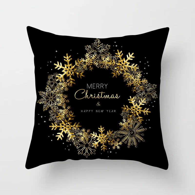 Белая, черная, Золотая наволочка с надписью «Merry Christmas», декоративная наволочка с оленем, снегом, Полиэстеровые наволочки для дивана
