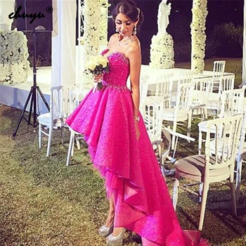 

High/Low Homecoming Dresses V Neck Lace Beading Elegant Cocktail Dresses Sleeveless Party Robe De Soiree