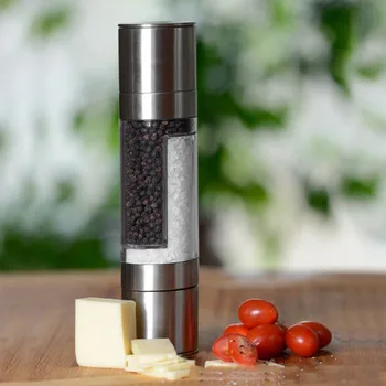

2017 New 2 In 1 Stainless Steel Manual Pepper Salt Spice Mill Grinder Seasoning Kitchen Tools Grinding for Cooking Restaurants
