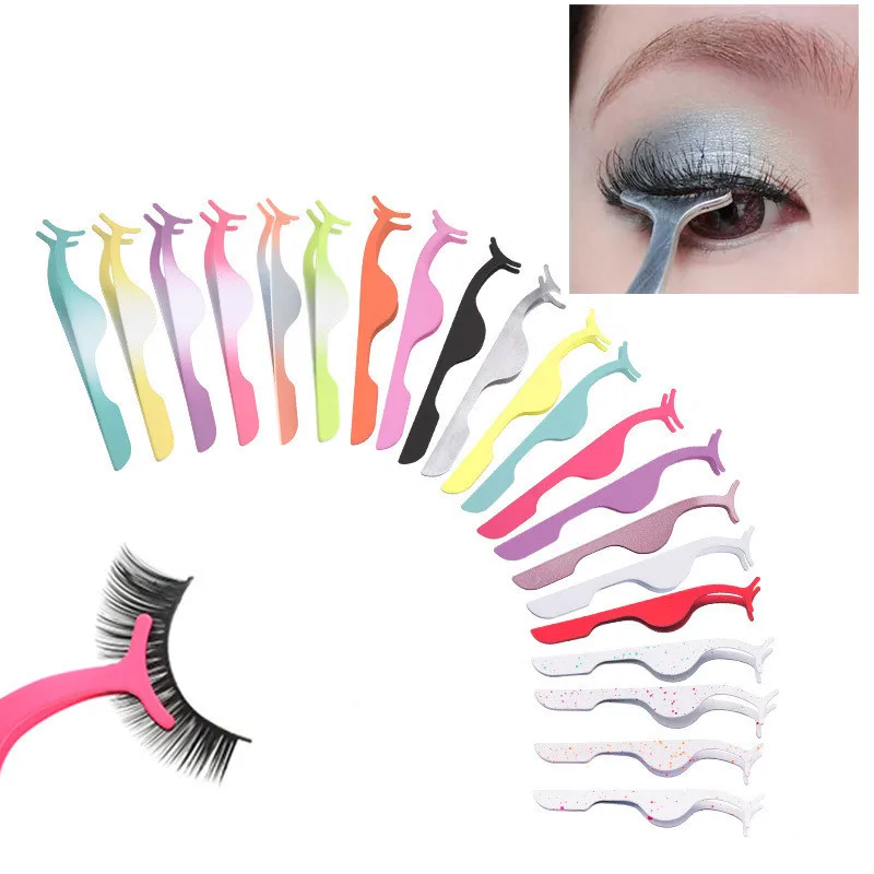 

High Quality Color Stainless Steel Eyelashes Tweezers Eyelashes Extension Tweezers Auxiliary Clamp Clips Practice Makeup Tools