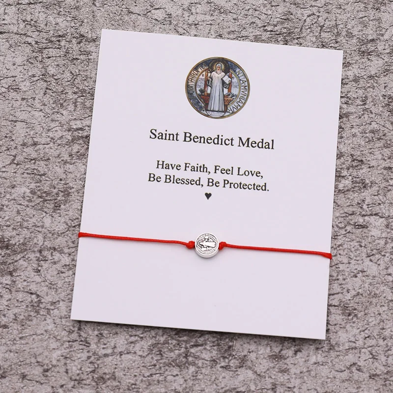 Saint Benedict Wish Bracelet Saint Benedict Charm Red String Protection Bracelet Religious Jewelry Women Men Kabbalah