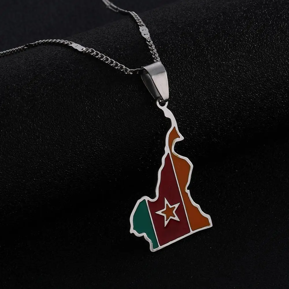 Нержавеющая сталь Камерун карта кулон в форме флага ожерелья карты страны модные