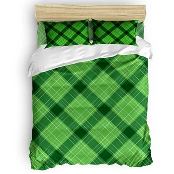

St. Patrick'S Day Theme Traditional Scottish Plaid Printing Custom Bedding Set 3D Digital Printing Christmas Bedding Set US KING