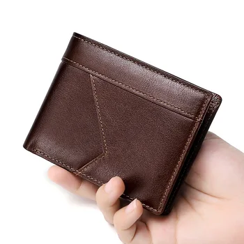 

RFID 100% Genuine Leather Men Wallet Small Zipper Pocket Men Wallets Male Short Coin Purse Brand Purse