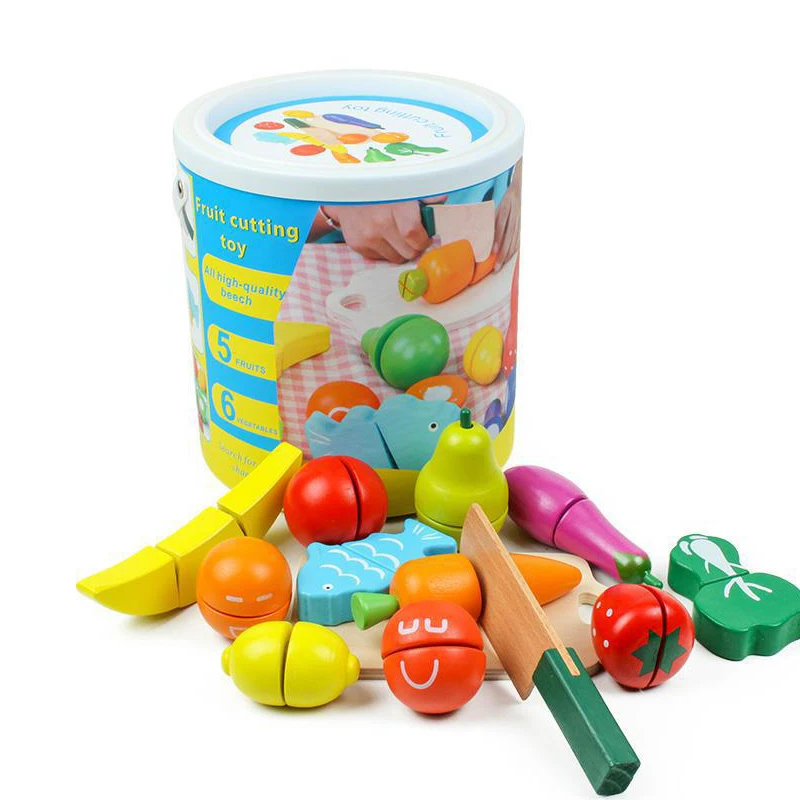 

Cut Food Wooden Game Food Set Toy Knife Fruit Vegetable Fish and Cutting Board Fake Vegetable 13 PCS Children's Educational Toy