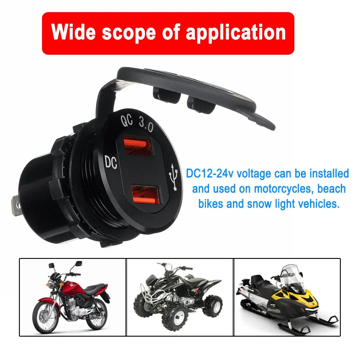 ABS 12 V-24 V мотоцикл Водонепроницаемый QC 3,0 двойной USB супер-быстрая зарядка с красным Вольтметр для автомобилей мотоциклов RV внедорожник лодки
