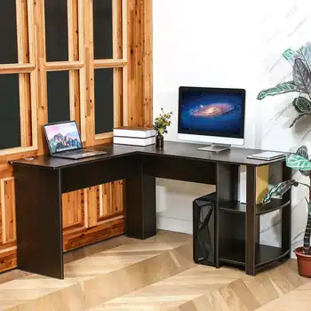 

Multifunction L-Shaped Corner Laptop Table Computer Desk with Bookshelf Study Desk Table Writing Desk Home Office Furniture