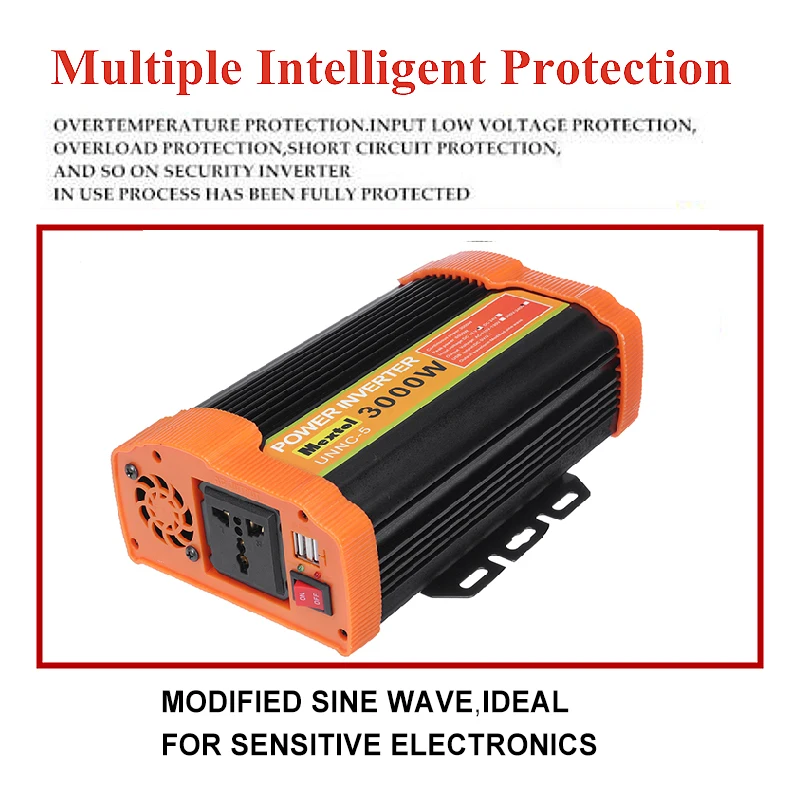 Двойной USB Max 6000 ватт Солнечная Мощность инвертор DC 12 V к переменному току 220 вольт автомобильный адаптер конвертер бесплатно Модифицированная синус волновой трансформатор