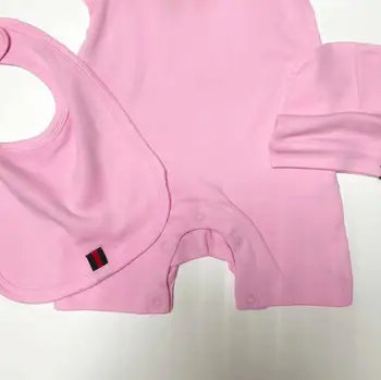 

Baby Print Romper Girls' and Boys' Jumpsuits + Bib + Hat Suit Three-piece Set 6M-24M