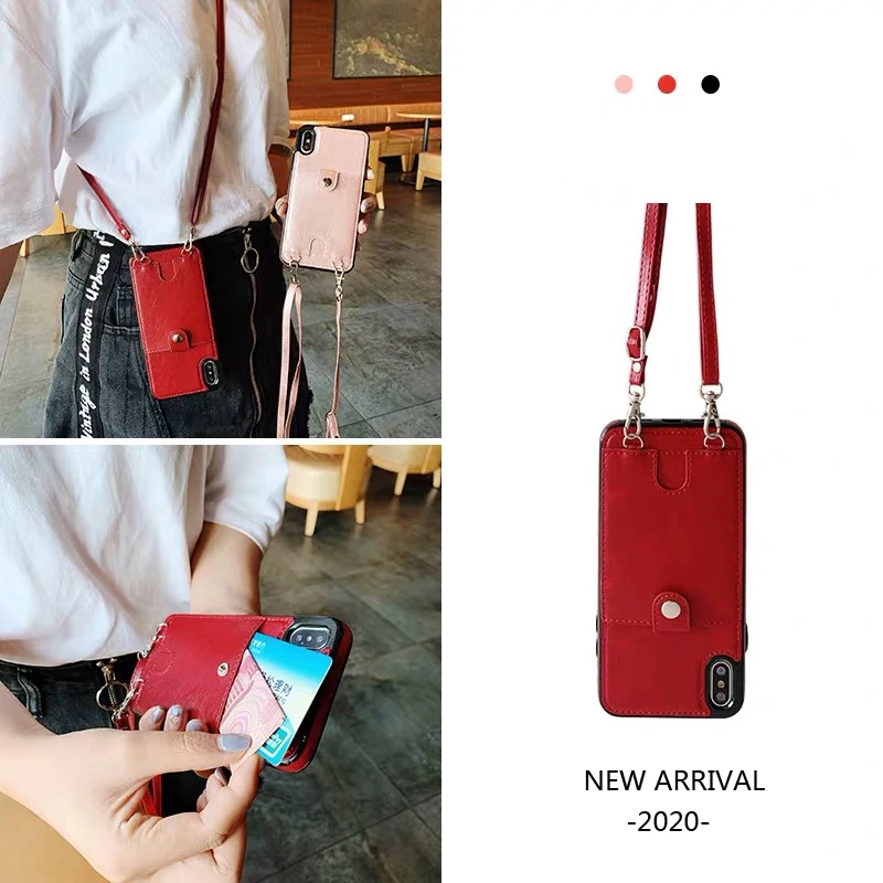 

Luxury Credit Card Holder Leather Wallet Phone Case for Etui iPhone 11 7 8 Plus 6 6s XR Xs Max X XS Funda Crossbody Strap Cover