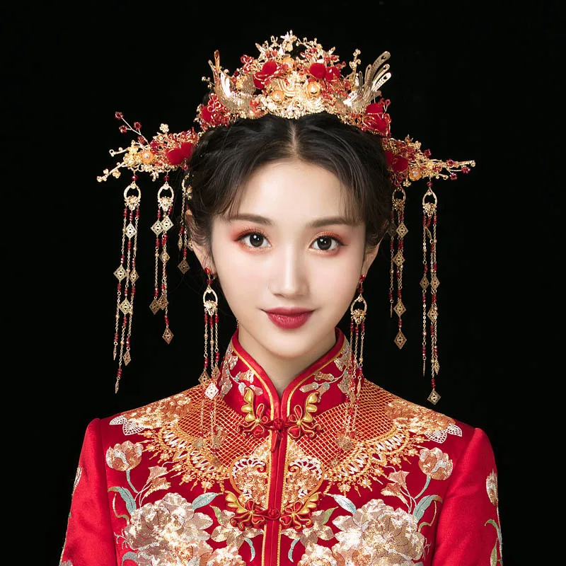 JINJIAN Xiuhe тиара невесты китайский костюм одежда Xiuhe ювелирные изделия свадьба подходит для круглого лица аксессуары для волос - Цвет: Белый