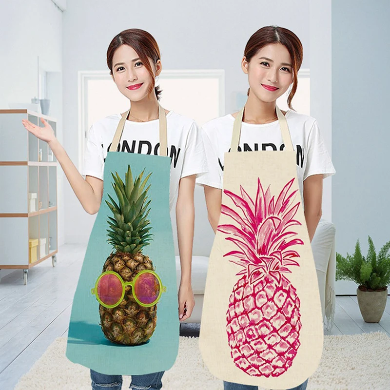 Pineapple Apron Kitchen Aprons for Women Cotton Linen Bibs Household Cleaning Pinafore Home Cooking Aprons