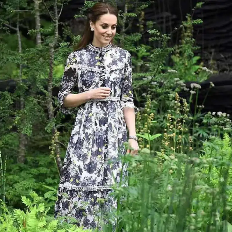 Винтажное длинное платье принцессы Kate с принтом элегантные трапециевидные
