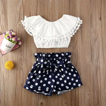 

Girls Clothing Sets Baby Girl Summer Tassel Vest Top Polka Dot Shorts Pants Girls Clothes Outfits Set