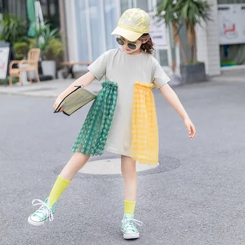 

Girls Summer Clothing New 2020 Teen Girls Princess Dress Children Plaid Patchwork Dresses Kids Casual Girls Dress Fashion, #0041