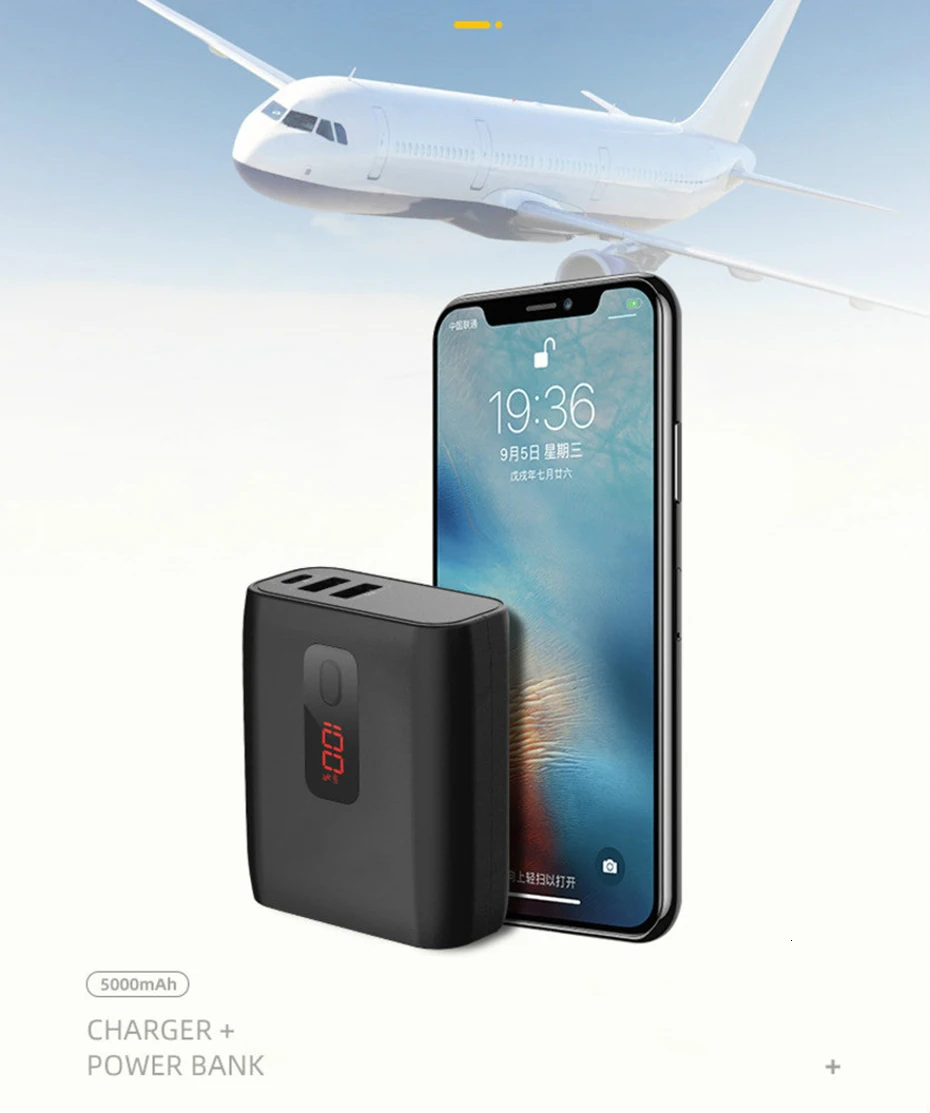 Vogek Складная заглушка 2 в 1 USB зарядное устройство power Bank для iPhone samsung Tablet Dual USB светодиодный внешний аккумулятор