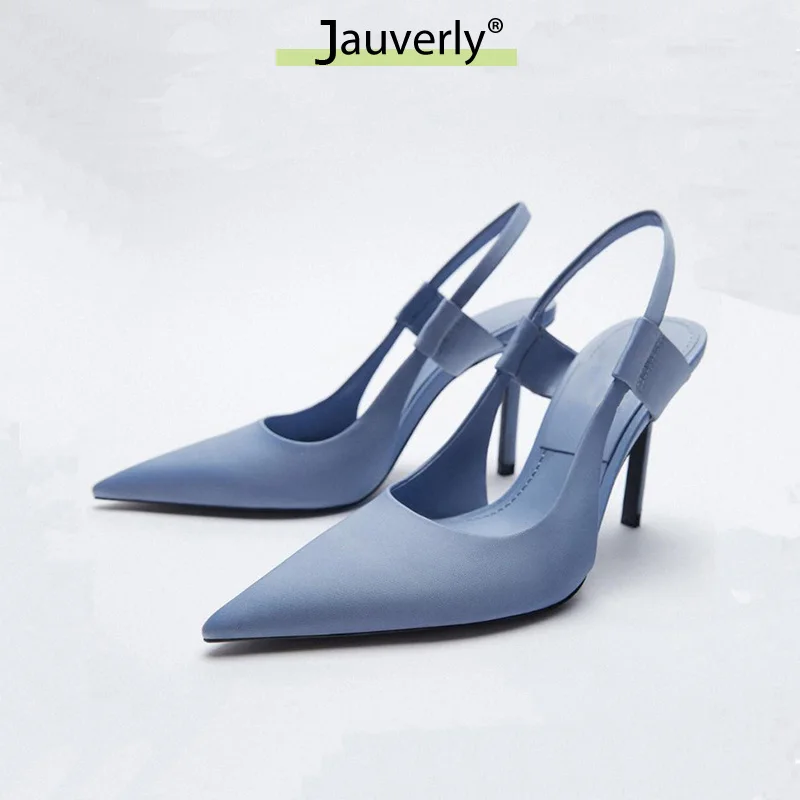 Best Spring Blue silk Pointed Toe Pumps Women Dress Shoes Thin High Heels Office Lady Pumps 2021 New ZA