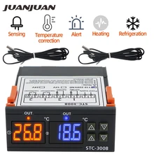 STC-3008 cyfrowy regulator temperatury AC 110V 220V DC 12V 24V podwójny higrometr ogrzewanie chłodzenie dwa wyjście przekaźnikowe AC przekaźnik 40% off