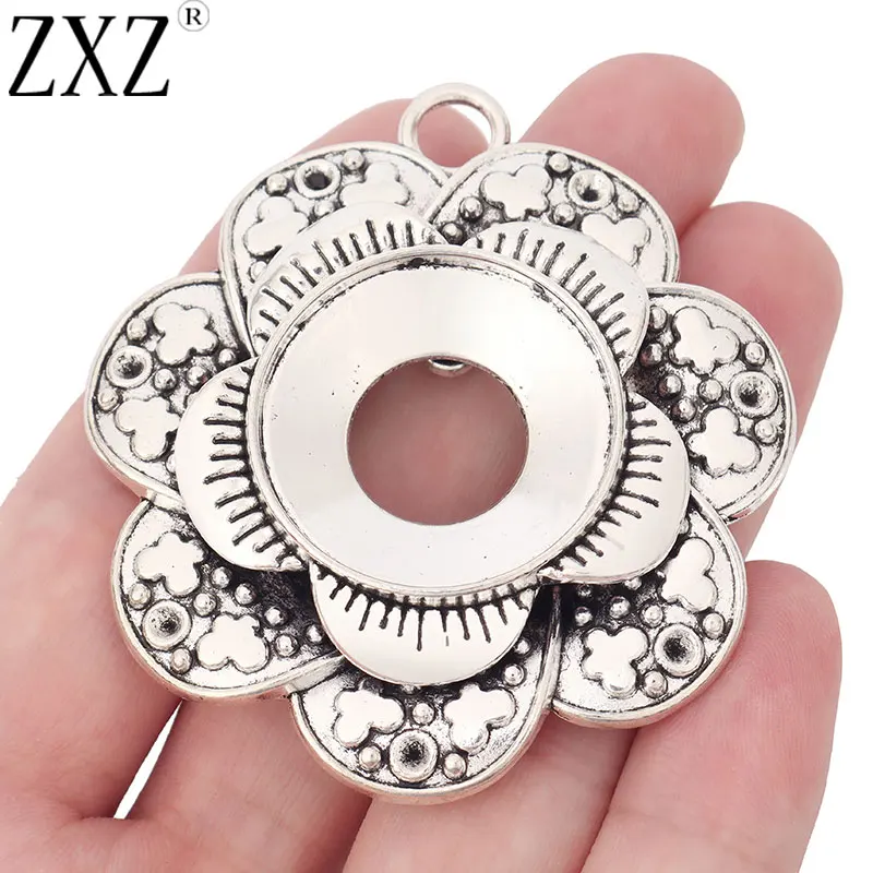 

ZXZ 2pcs Tibetan Silver Tone Large Flower Charms Pendants for Necklace Jewelry Making Findings