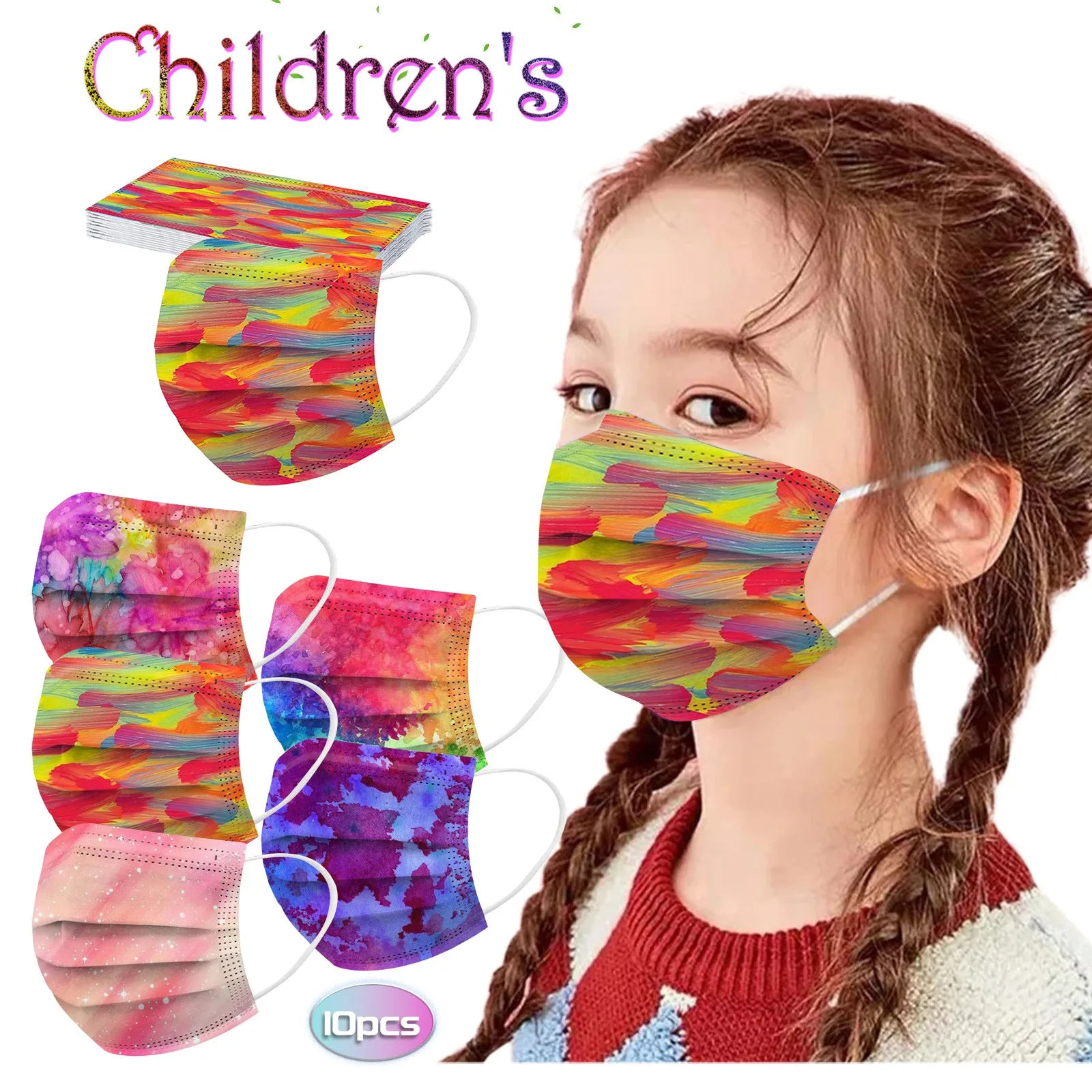 10X Kids Disposable Facemask 3ply For Protection Breathable Cartoon Print Tie Dye Pattern Child Tapabocas Mask Mascarilla | Красота и